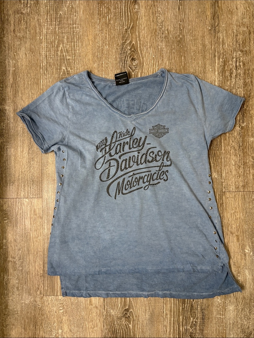 Harley-Davidson Women's Washed Blue Stud-Trim Graphic Tee